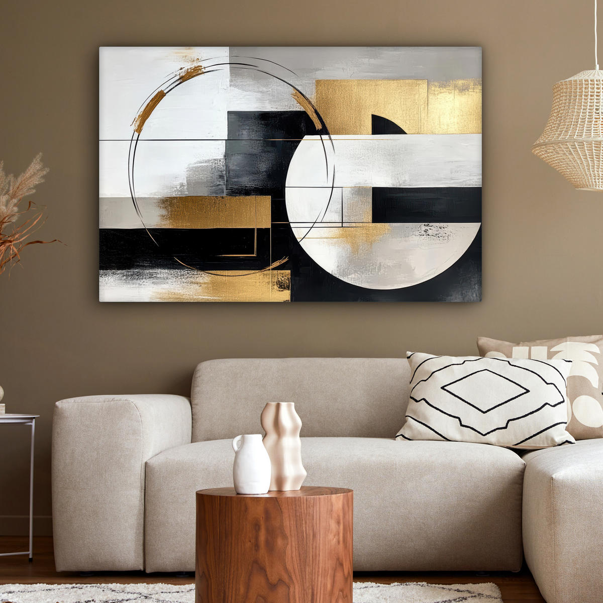 LEINWANDBILD - Abstrakt - Gold - Silber - Formen - Ästhetik - 120x80 - Kunstdruck - Multicolor, Textil (120/80cm) - MuchoWow