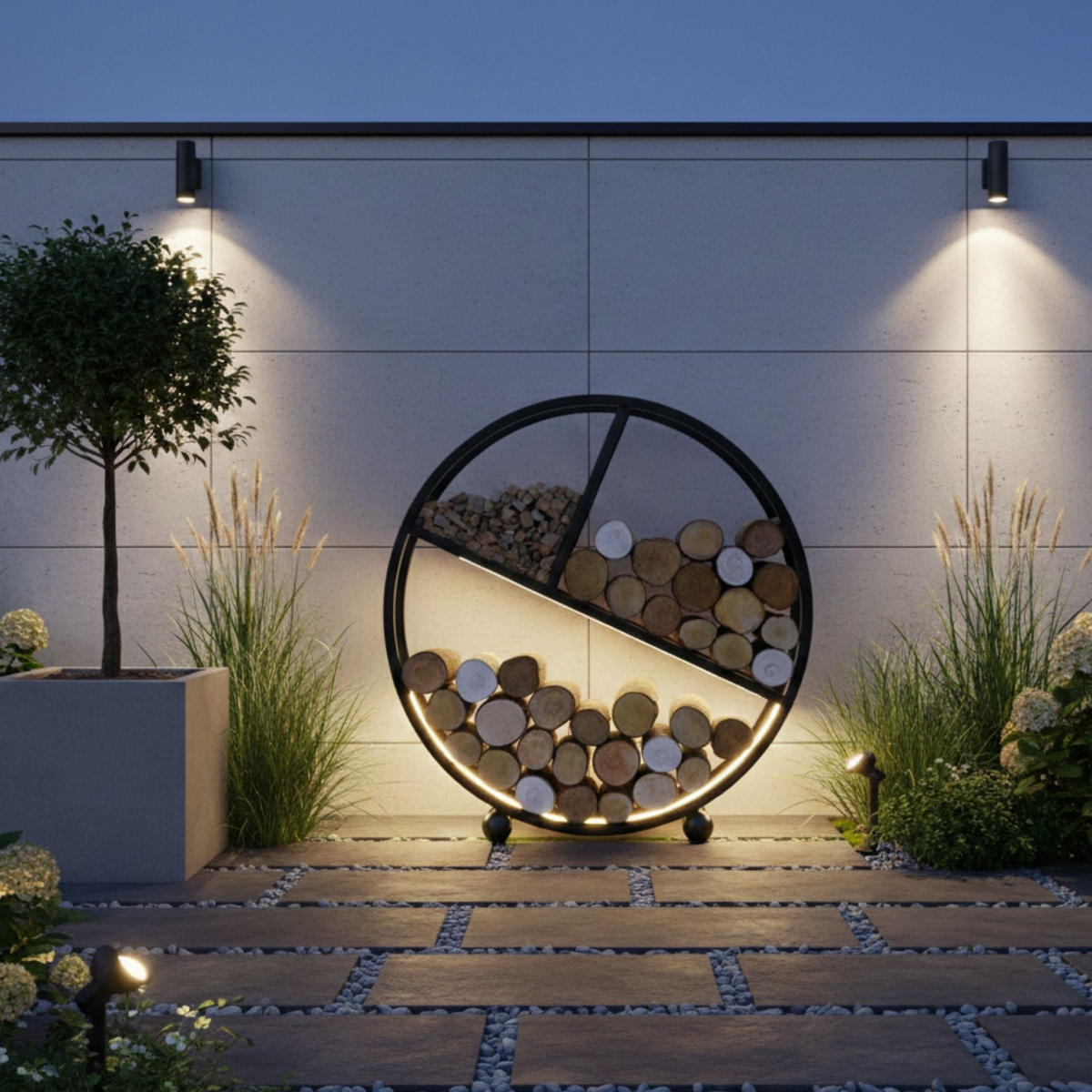 KAMINHOLZREGAL Kalifornien rund Stahl schwarz Ø 80 cm - Schwarz, Metall (80/80/25cm) - Mr. Deko