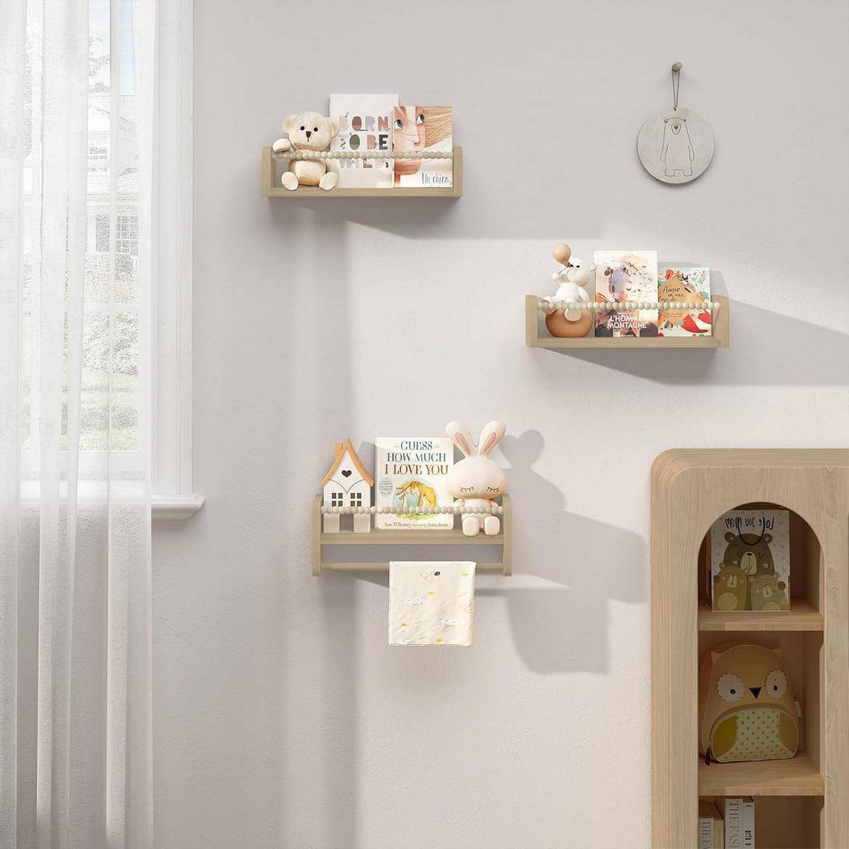KINDER-WANDREGAL 3er Set, Massivholz, 40 x 15 x 14 cm - Naturfarben, Holz (40/15/14cm) - Woltu