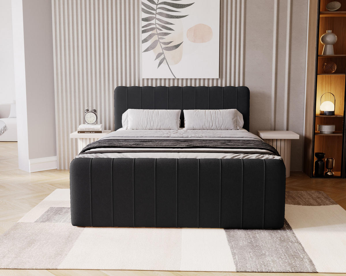 BOXBETT OSLO mit Bettkasten Stoff Komodo Schwarz 180x200 cm - Schwarz, Holz (180/200cm) - Kaiser Möbel