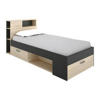 BETT mit Kopfteil, Stauraum & Schublade - 90 x 190 cm - Naturfarben & Anthrazit - LEANDRE - Anthrazit, Holz (99.5/218.5cm) - Vente-Unique