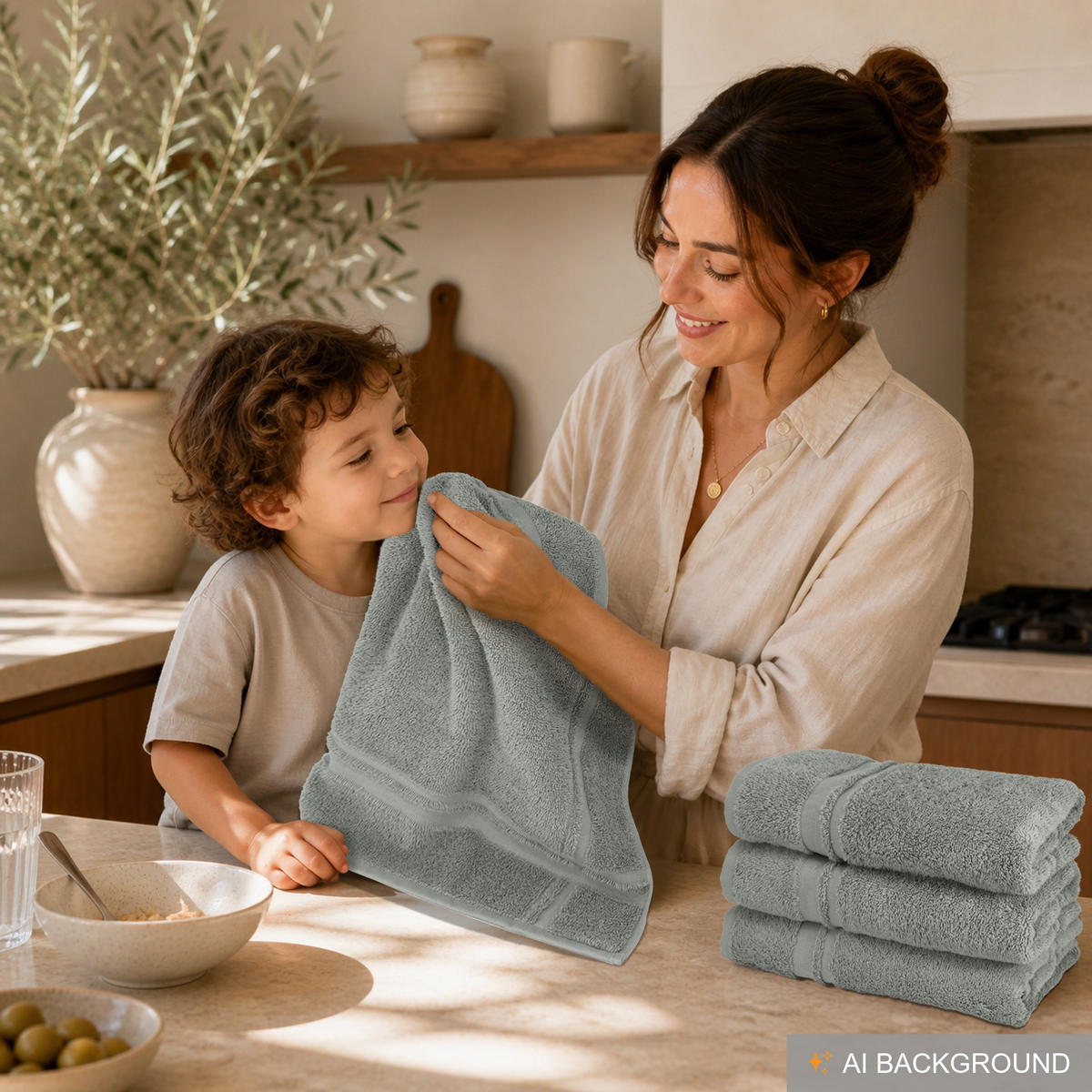 FROTTEE Küchenhandtücher 50x50 cm, 4er Set, Stein Grau - Grau, Textil (50/50cm) - Lashuma