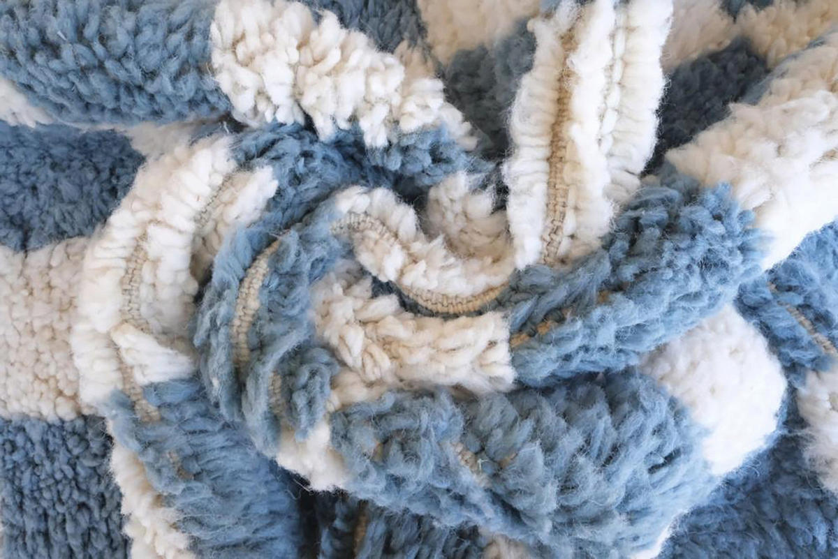 BERBERTEPPICH mit Karomuster aus Wolle 200x 300 cm - Blau, Naturmaterialien (200/300cm) - AFK Living