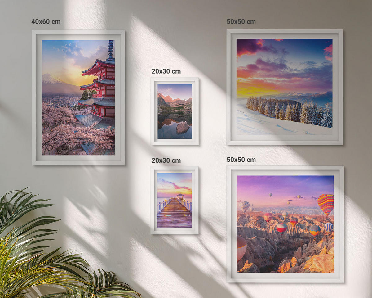 WANDBILDER 5er-Set - 50x50 cm & 20x30 cm & 40x60 cm Weißer Rahmen - Romantische Himmelslandschaften - Weiß, Kunststoff (40/60cm) - ArtPrintCave