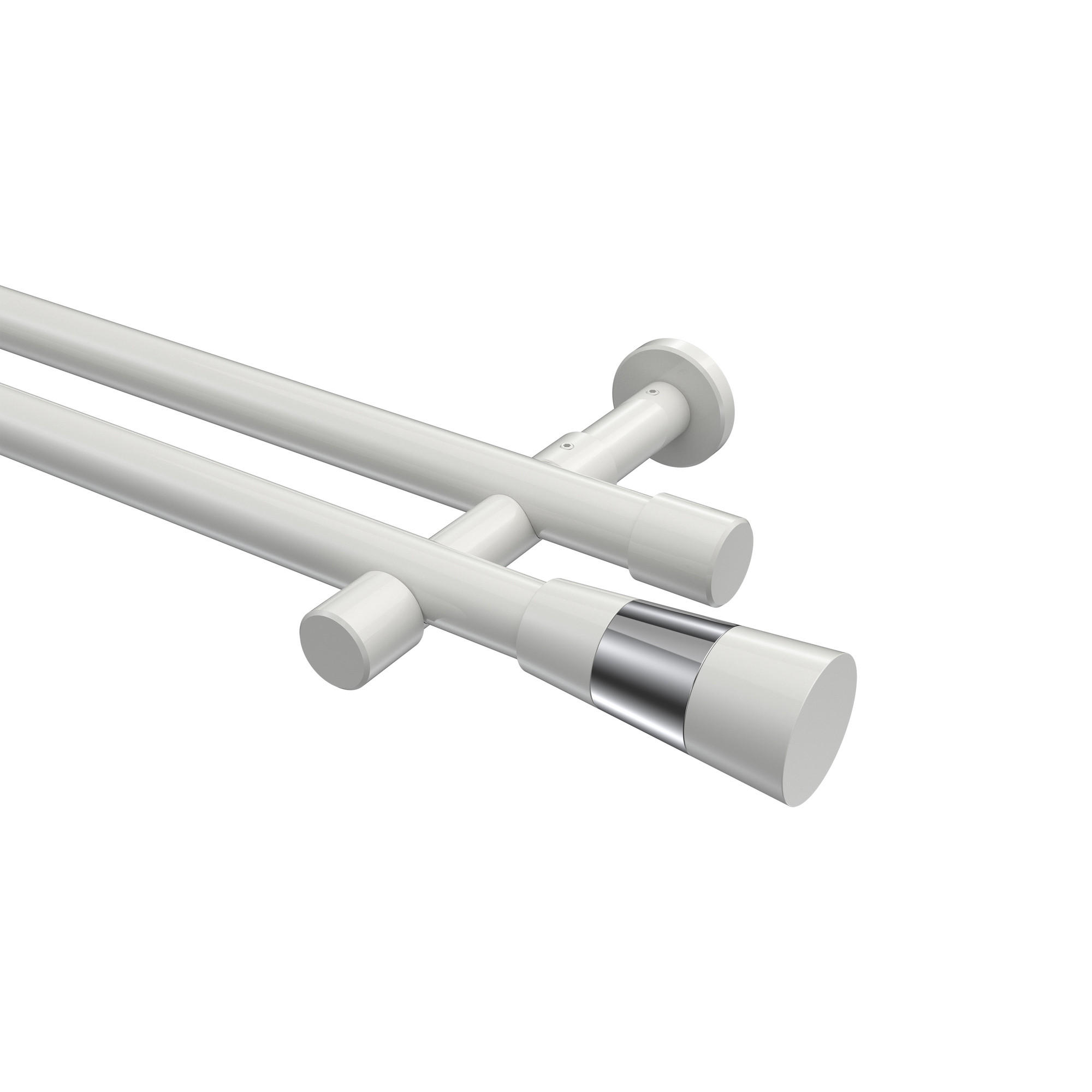 GARDINENSTANGEN-SET Prestige Tanara 120 cm, 2-läufig (ohne Ringe), 20 mm Ø Weiß - Chromfarben/Weiß, Metall (120cm) - INTERDECO