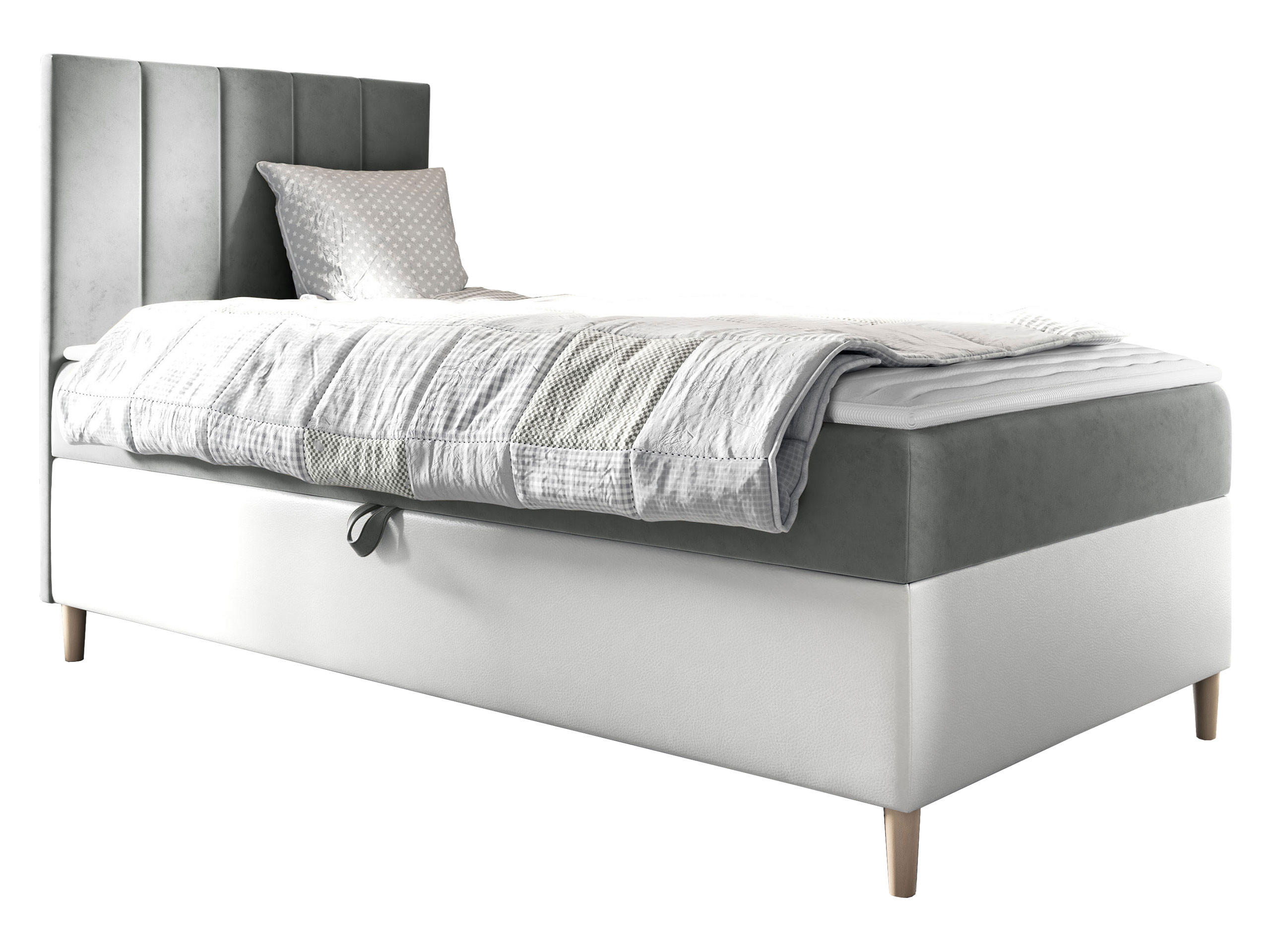 BOXBETT Maja Junior 1, Seite zum Öffnen des Bettkastens: Links - Weiß/Grau, Holz (80/200cm) - MIRJAN24