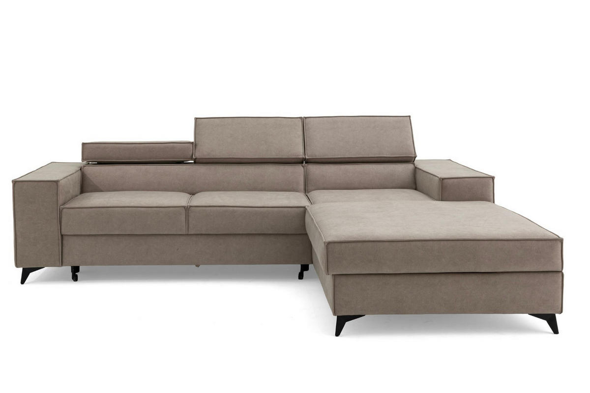 ECKSOFA PURE S Rechts mit Schlaffunktion 127x215 Velours Creme - Creme/Schwarz, Holz/Textil (204/281cm) - Muffo