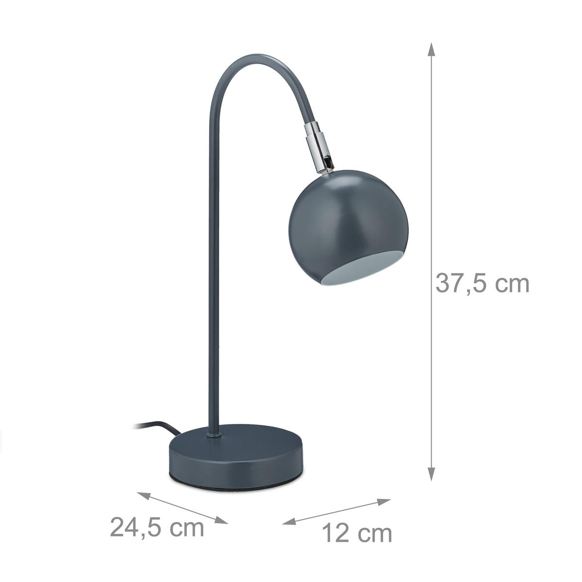 SCHREIBTISCHLAMPE - Grau, Metall (24.5/12/37.5cm) - Relaxdays
