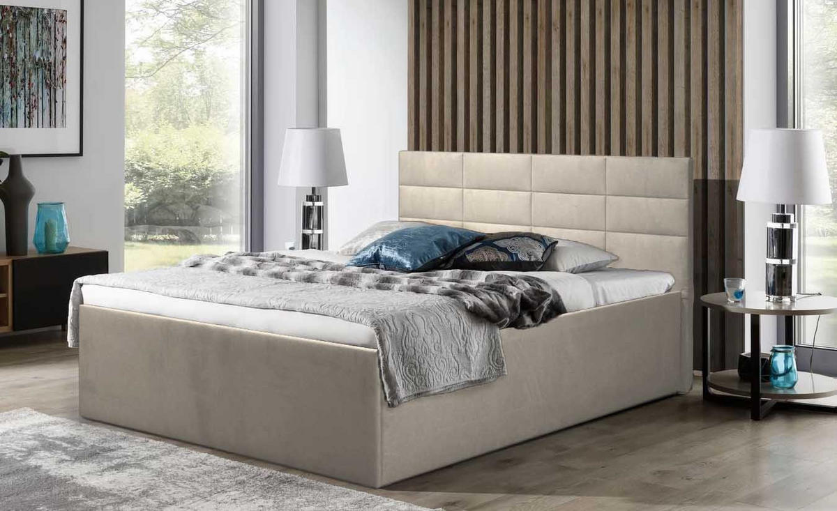 POLSTERBETT Athena Beige 100 x 200 x 40 cm Stauraum ohne hydraulische Funktion Mit hochwertiger Matratze H3 (bis 120 kg) und Lattenrost - Beige, Holz (100/200cm) - Halmon Schlafkomfort Betten 