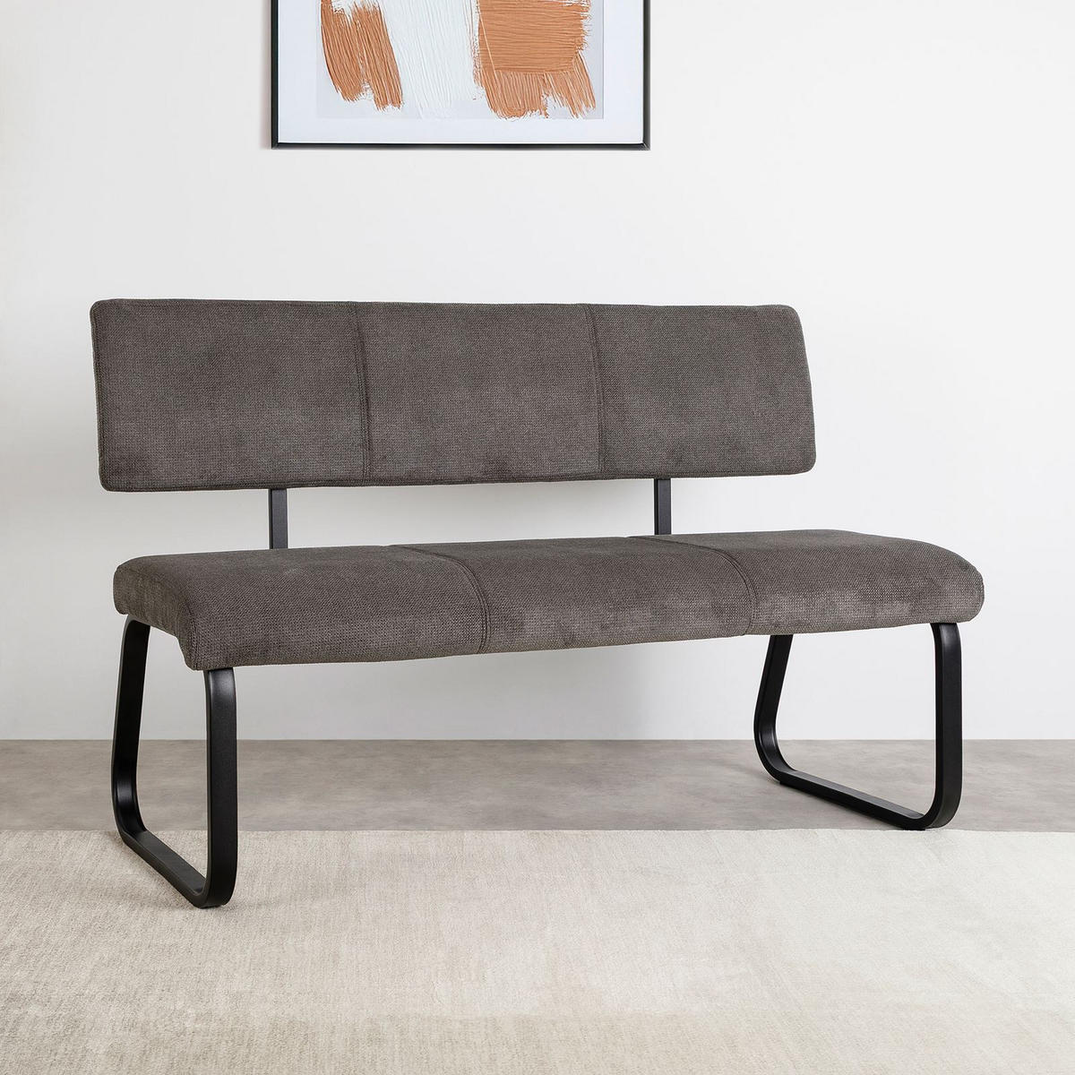 ESSZIMMERBANK VILAS schwarz, dunkelgrau - Schwarz, Textil/Metall (136/89/59cm) - IDIMEX