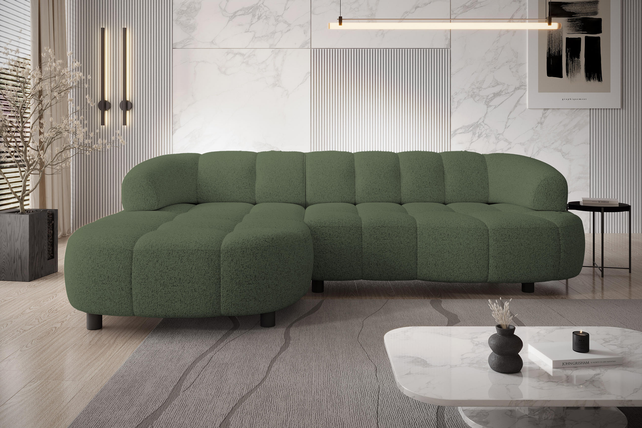 ECKSOFA WESPER S - Eckcouch Mit Elektrischer Sitzverstellung, L-förmig, Freistehend, Relaxfunktion, 183x284x79cm Linke, Grün - Grün, Holz/Textil (113/284cm) - DomoHome