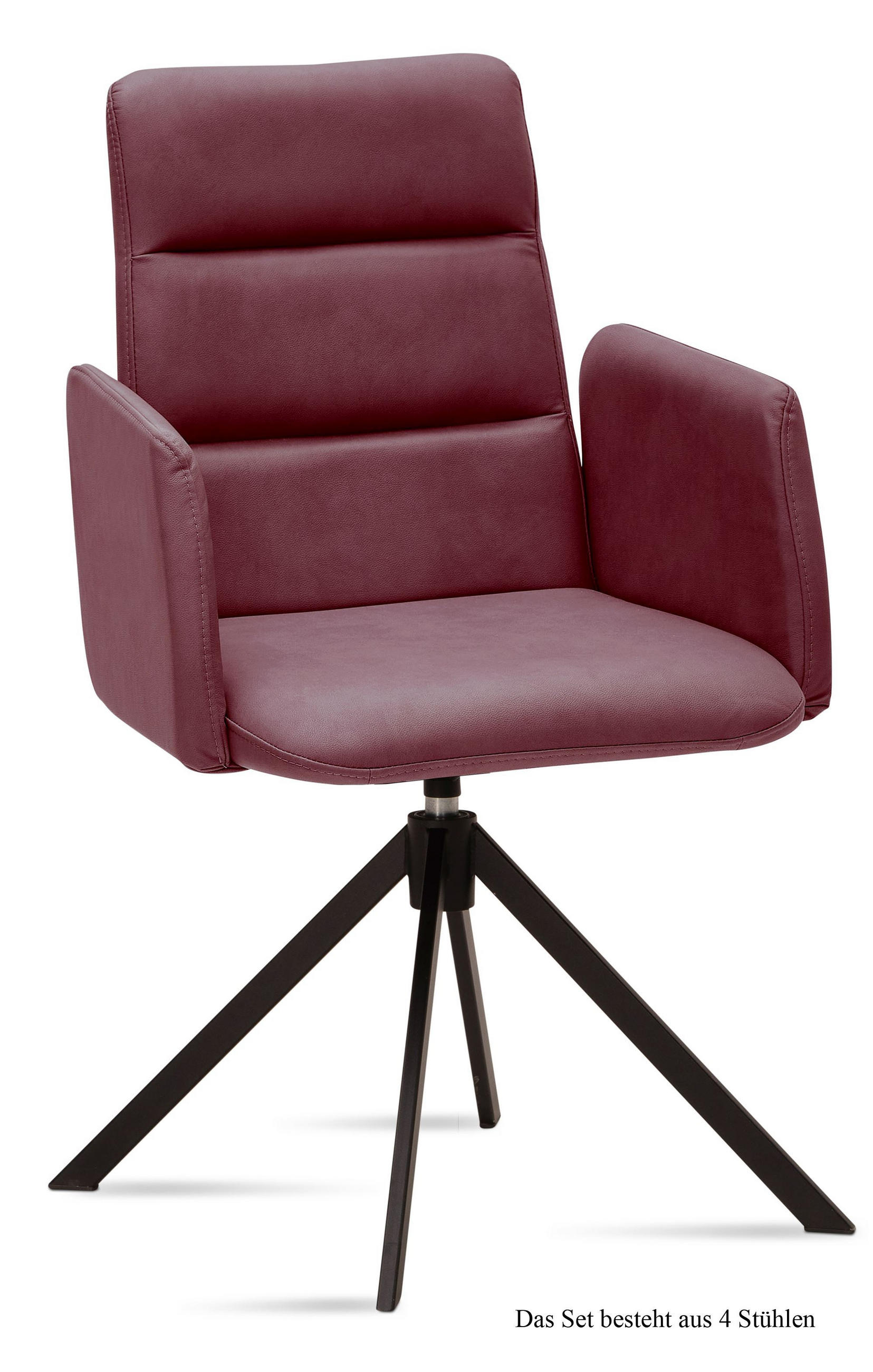 ARMLEHNSTUHL drehbar (4er-Set) Deidre 52x92x60 Schwarz/Marsala - Brombeere/Schwarz, Kunststoff (60/92/52cm) - 58aufmkessel