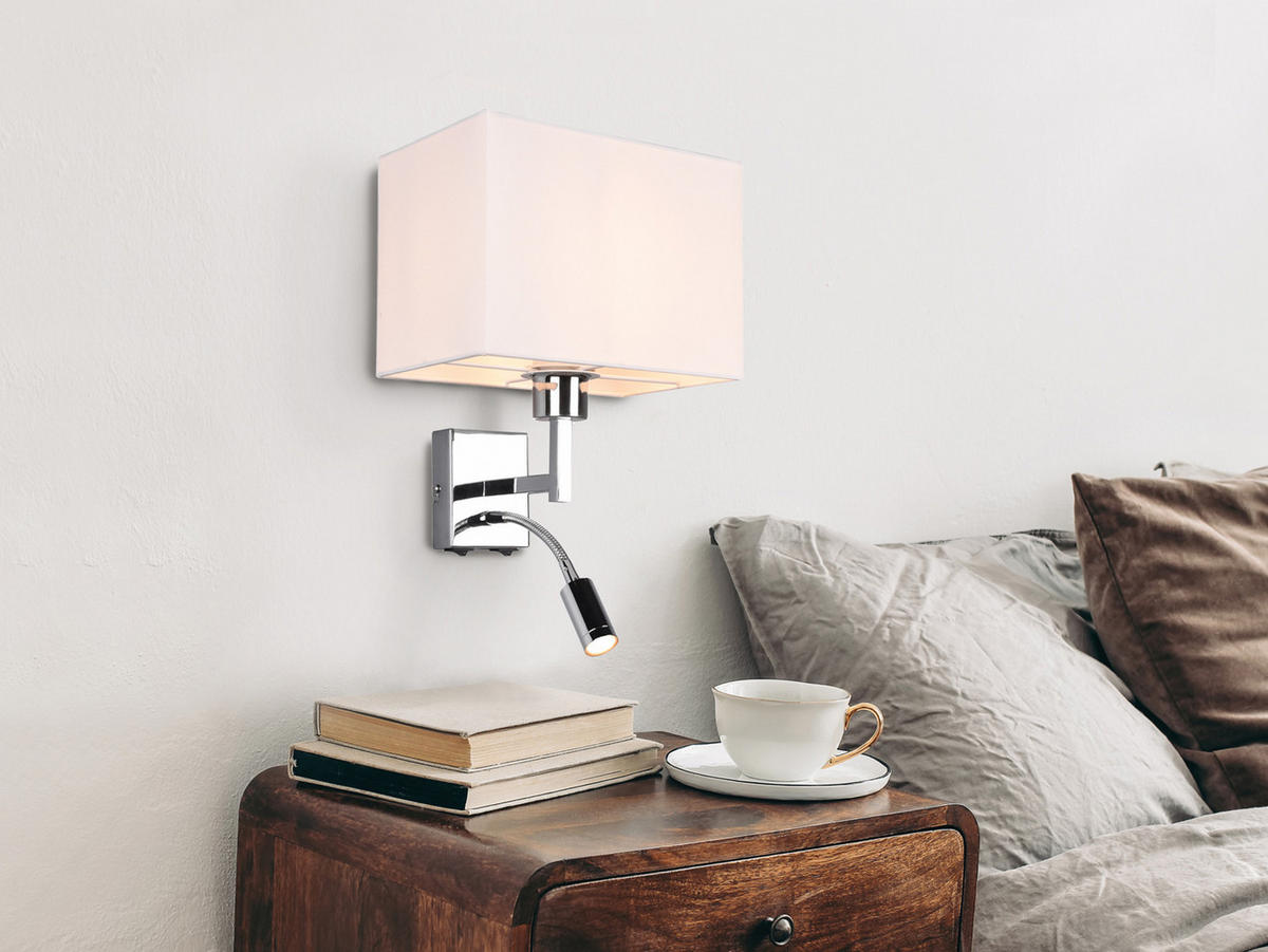 WANDLAMPE mit Schalter & Leselampe Stoff Creme Weiß, Höhe 31cm - Beige, Textil/Metall (25/31/24cm) - meineWunschleuchte