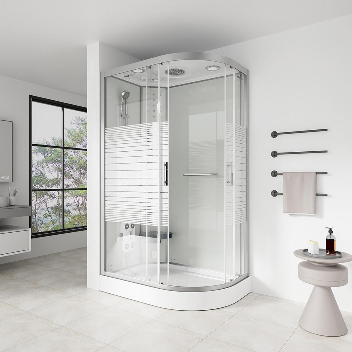 DAMPFDUSCHE WHITE PEARL - Weiß, 120 x 80 cm Rechts - Weiß, Glas (80cm) - Home Deluxe