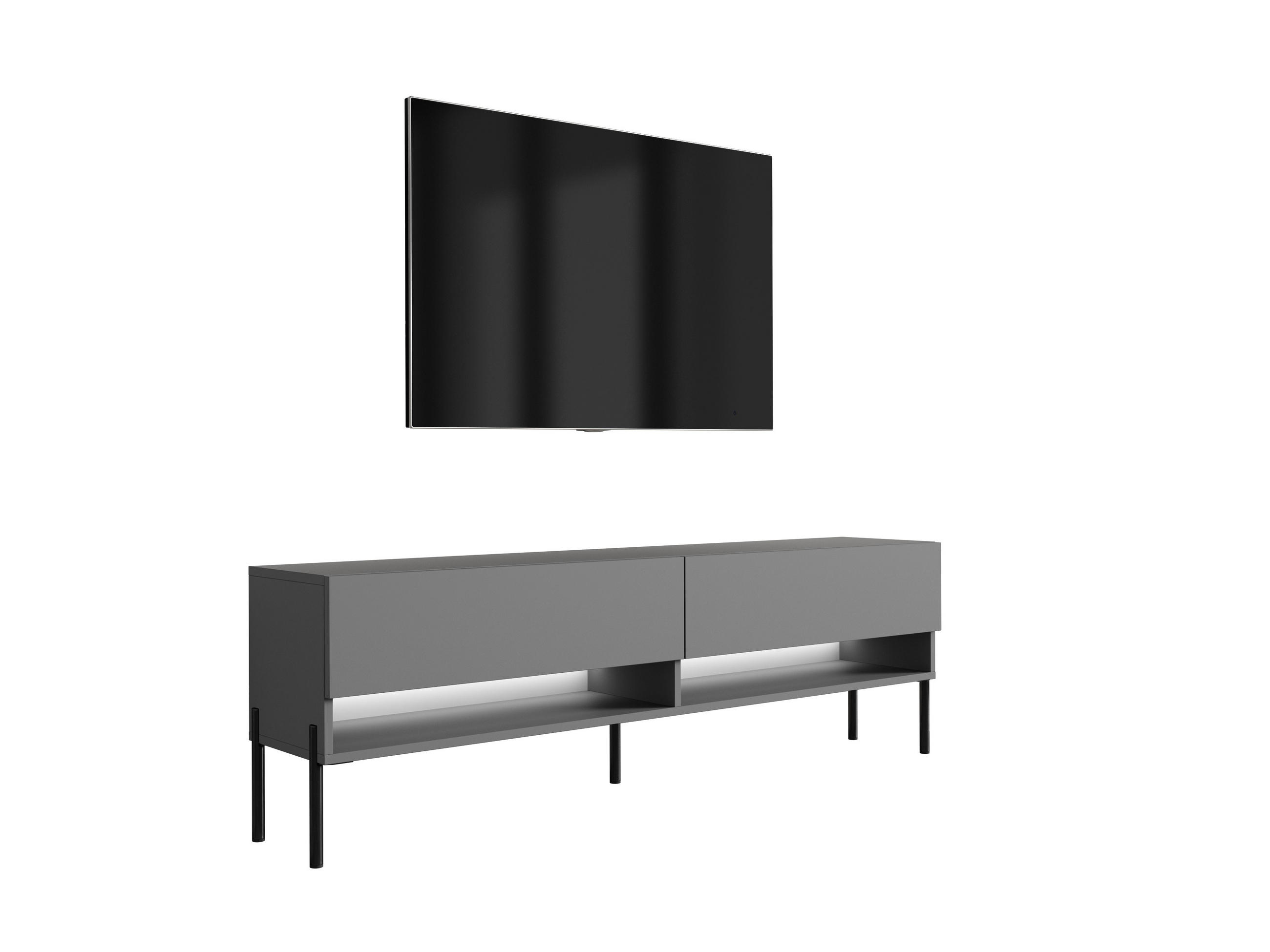 TV-LOWBOARD 170 cm Anthrazit, gerade schwarze Beine, weiße LED, 170 × 32 × 52 cm - Grau, Holzwerkstoff (170/52/32cm) - 3XE LIVING
