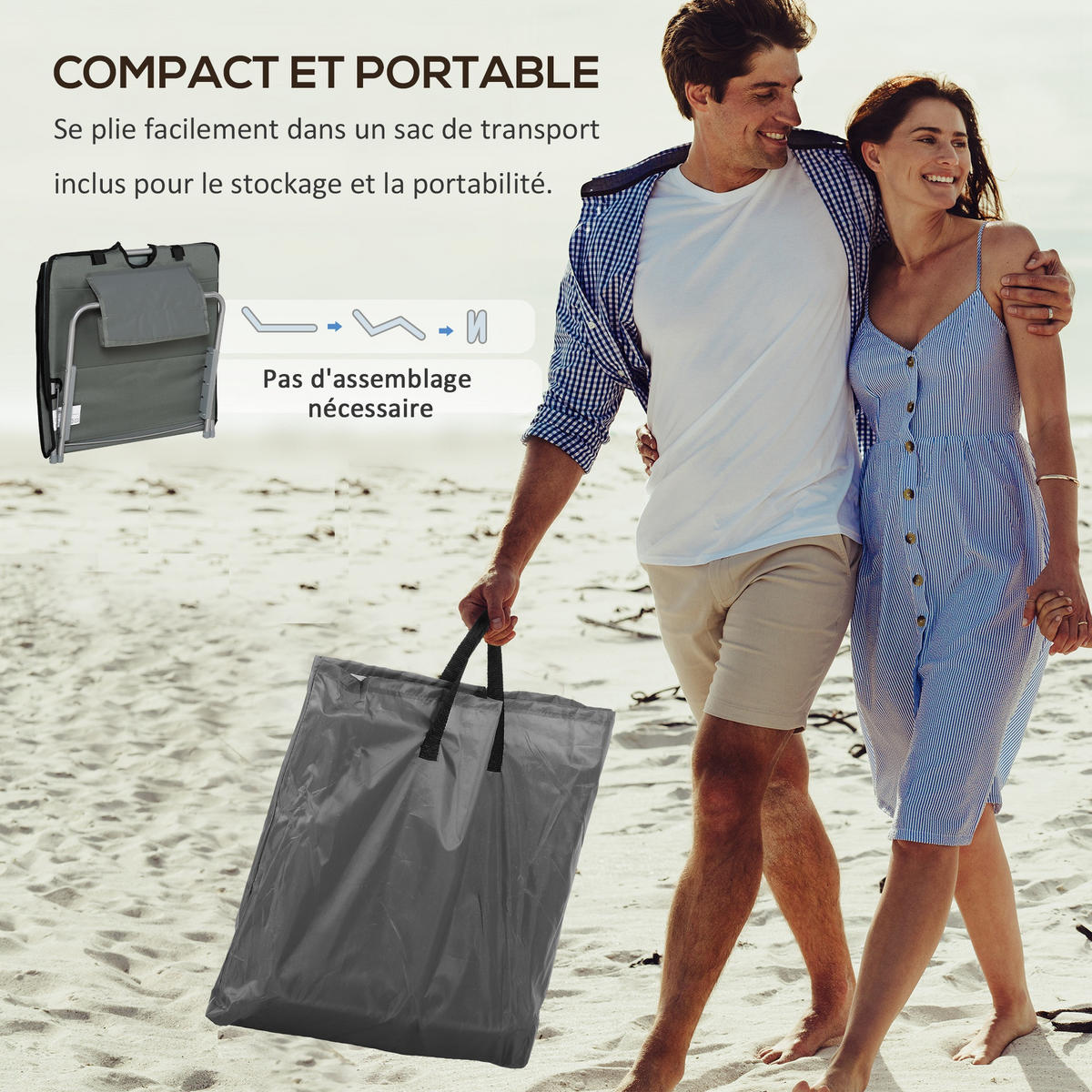 STRANDMATTE DE-15620 2er-Set, 5-fach verstellbare Rückenlehne - Grau, Metall (53/45/124cm) - ComfortXL