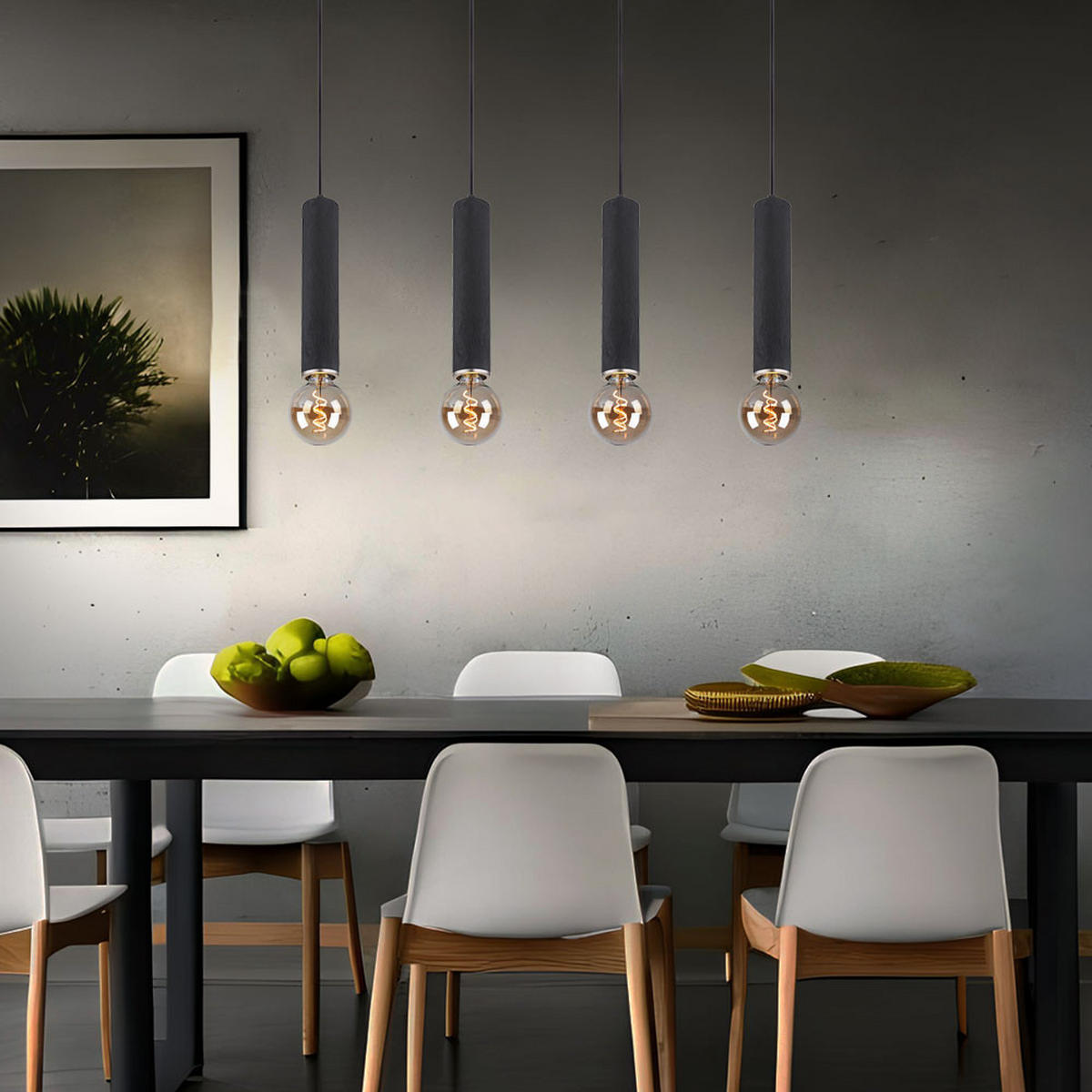 LED HÄNGELEUCHTE Metall Holzoptik Schwarz 4-flammig - Schwarz, Holz (93/10/120cm) - Globo Lighting