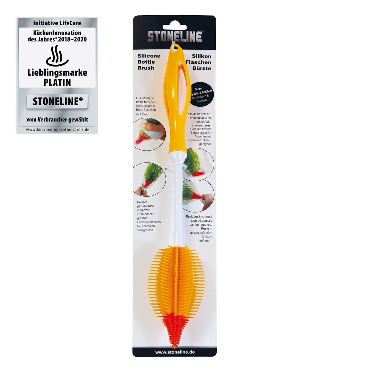 FLASCHENBÜRSTE - Gelb, Kunststoff (6/6/40cm) - Stoneline