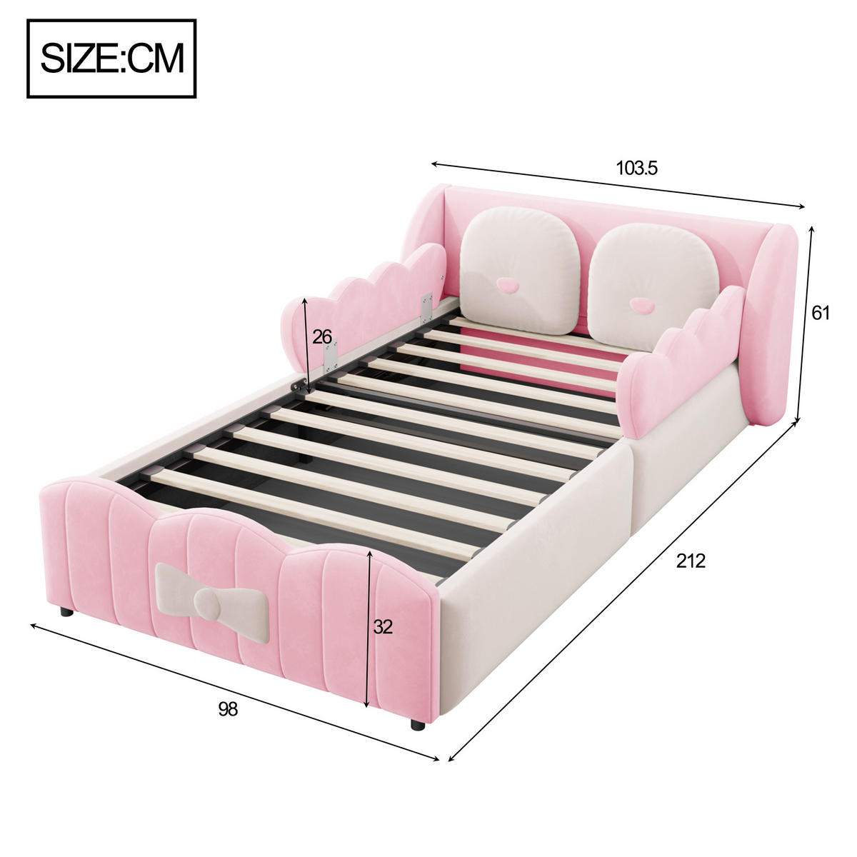 KINDERBETT 90/200 cm Rosa - Pink, Textil
