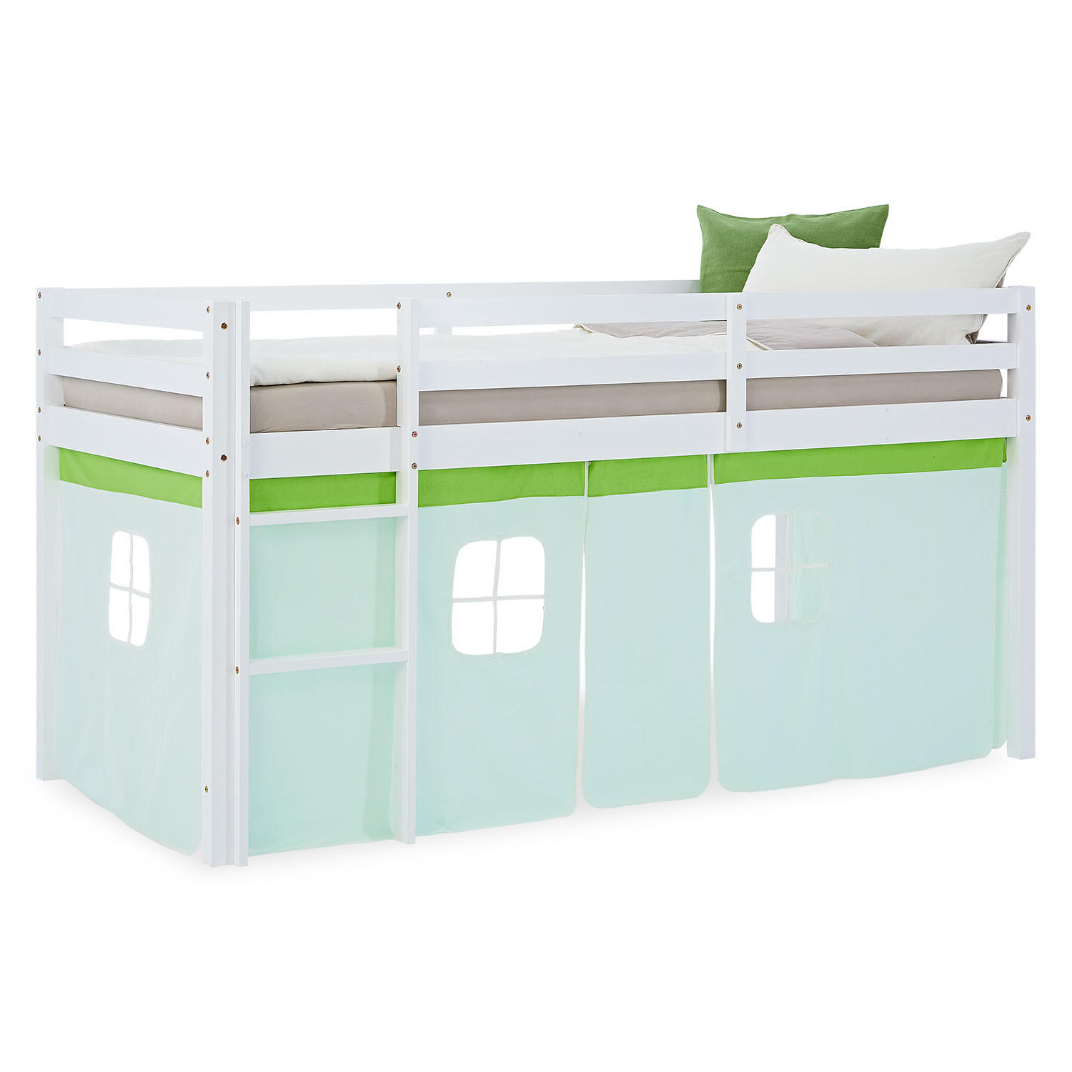 Homestyle4u Hochbett Grün, Weiß 90x200 cm