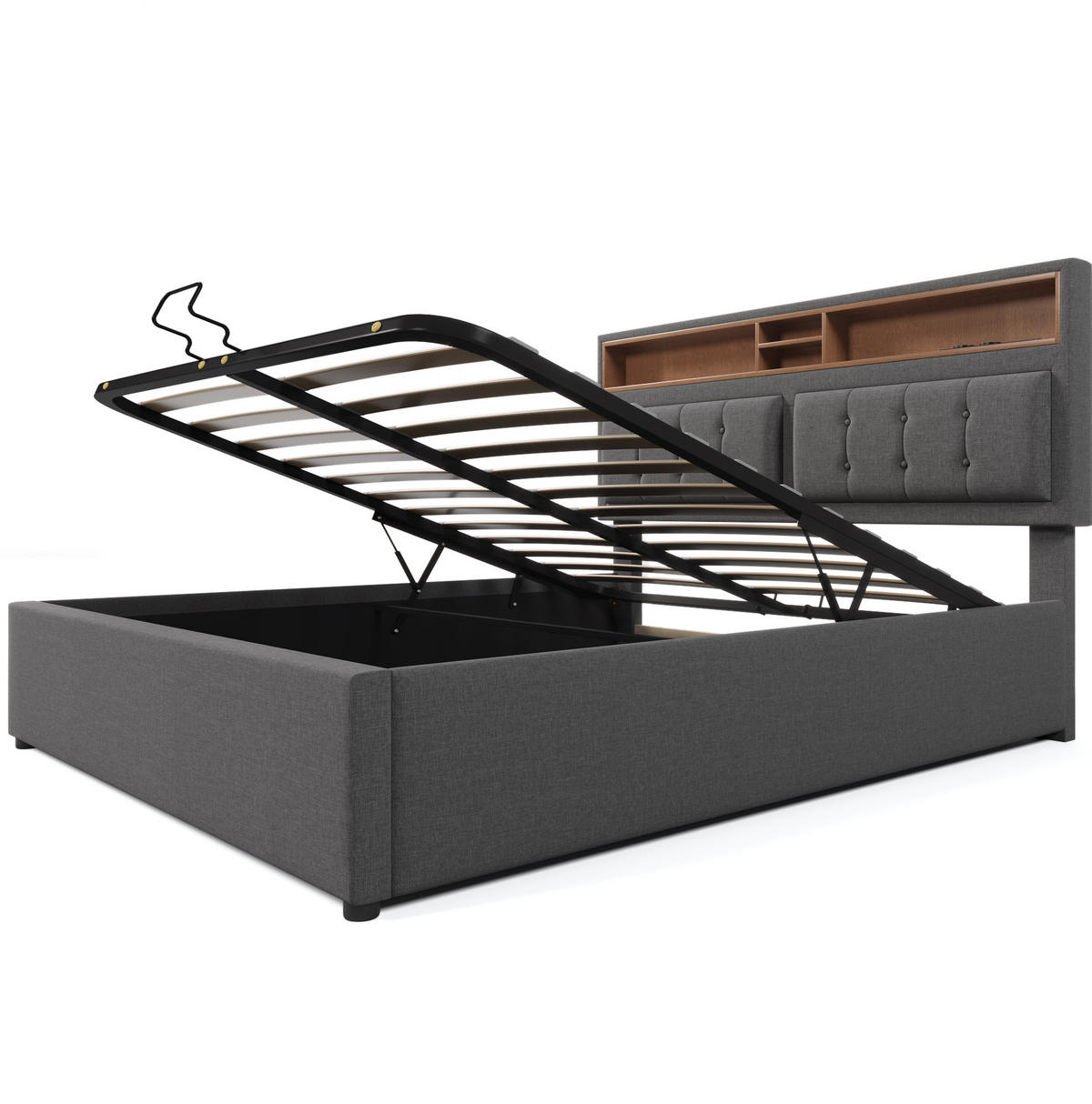 POLSTERBETT 140/200 cm Grau mit verstellbarem Kopfteil und USB-Anschlüssen - Grau, Textil (140/200cm) - OKWISH