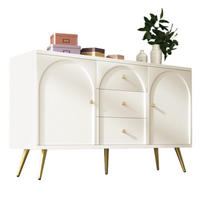 KOMMODE aus Holz und Metall 140x40x84 cm Creme-Weiß mit 2 Türen, 3 Schubladen und verstellbarem Fachboden - Weiß, Holzwerkstoff (140/40/84cm) - Modfu