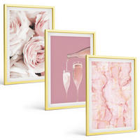 BILDER SET 3er Set - 40x60 cm Goldrahmen - Champagnerfarbene Rosen, Marmorhintergrund - Goldfarben, Kunststoff (40/60cm) - TULUP