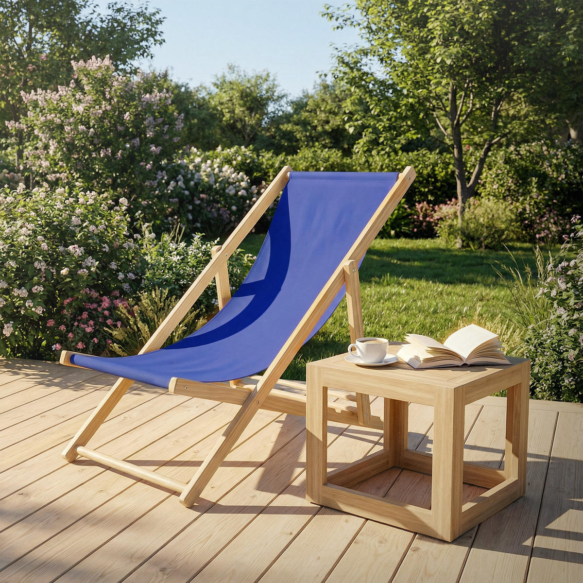 LIEGESTUHL Dunkelblau - Blau, Holz (57.5/83/100cm) - ECD-Germany