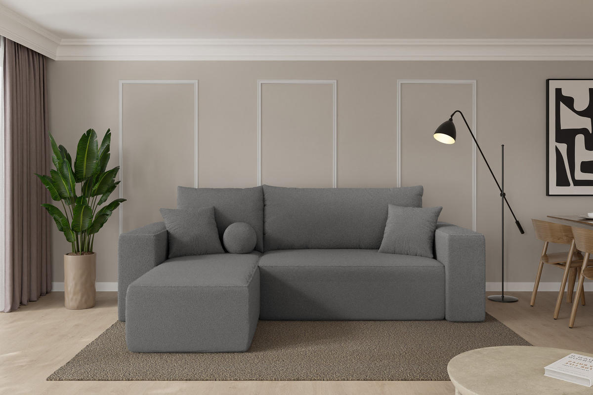ROHOVÁ SEDAČKA s funkcí spaní, otoman vlevo SENO-L 249x139x85 šedá bouclé - šedá/černá, kompozitní dřevo/textil (249/139cm) - ALTDECOR