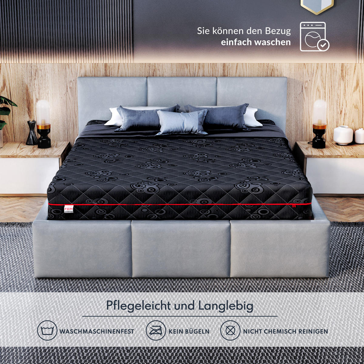 TASCHENFEDERKERNMATRATZE Black - Schwarz, Textil (120/200cm) - FDM