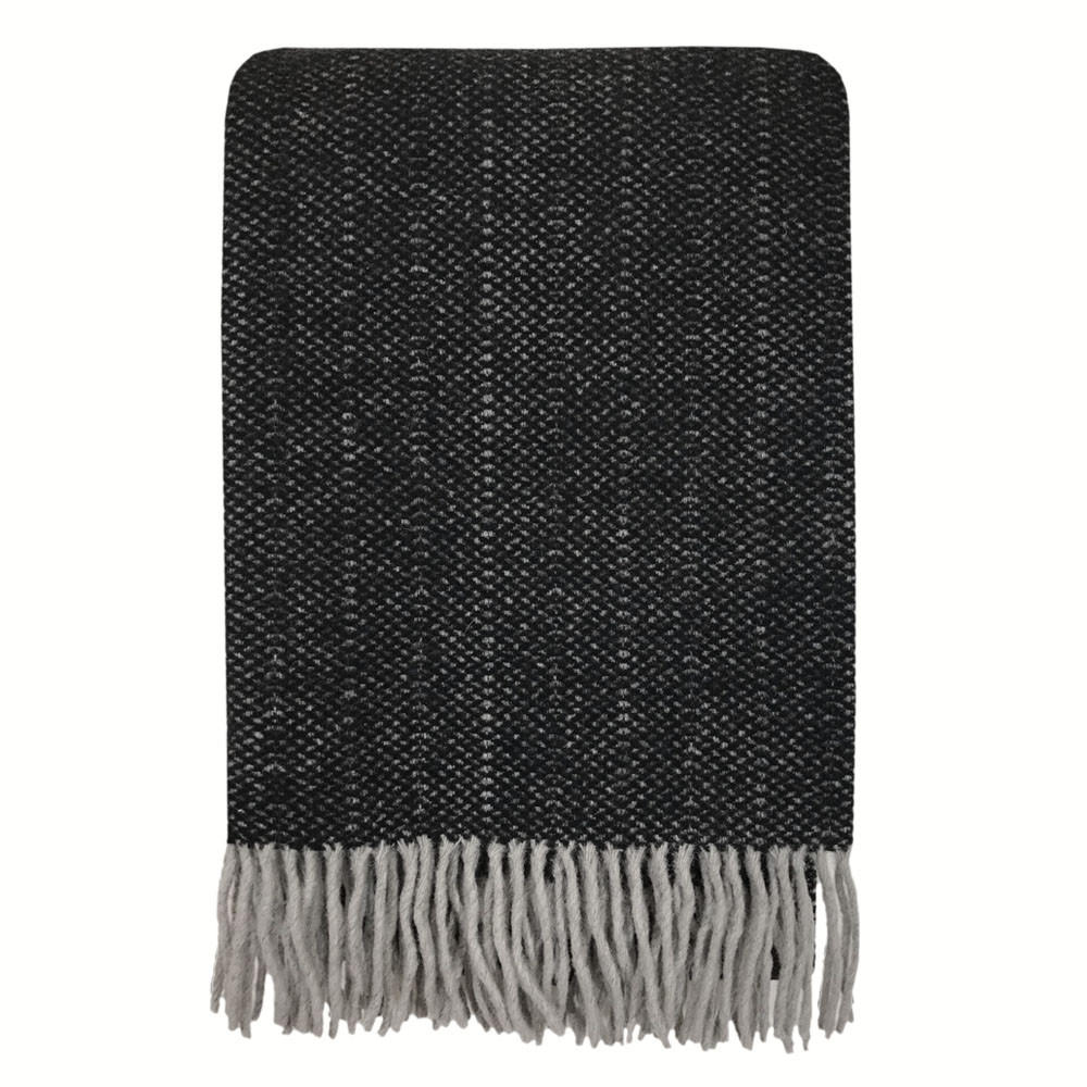 WOLLDECKE Recycelt Struktur Schwartz 131x170 - Schwarz, Textil (131/170cm) - Malagoon