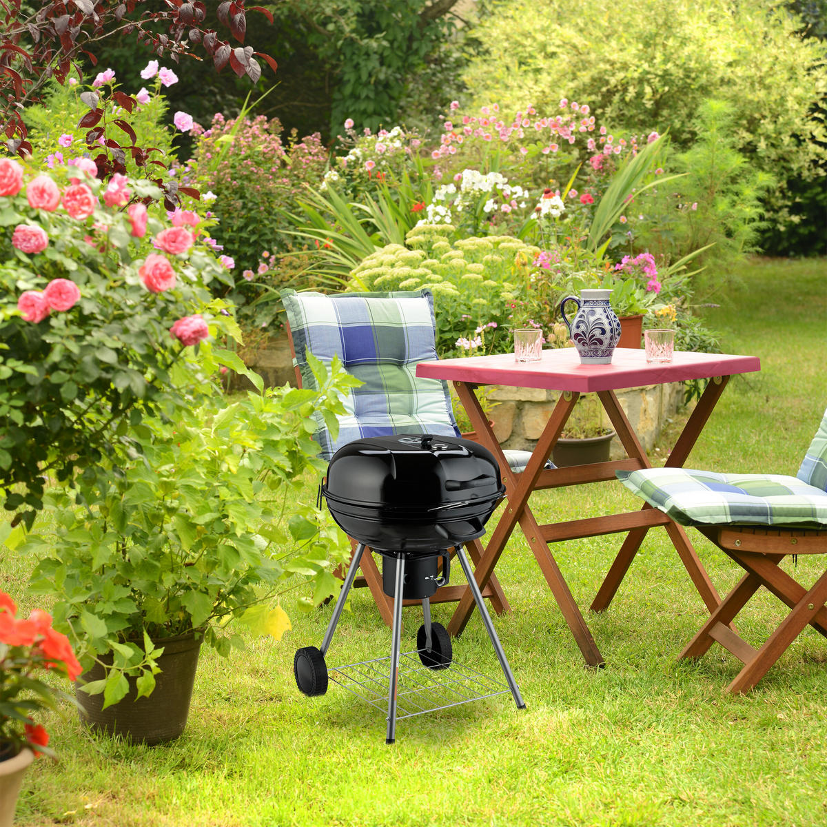 KUGELGRILL - Schwarz, Kunststoff/Metall (57/87.5cm) - Relaxdays