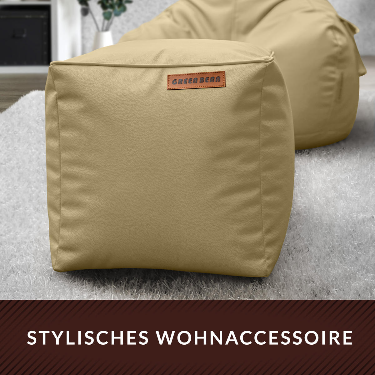 INDOOR HOCKER Cube eckig Kunstleder - Beige, Textil (40/40/40cm) - Green Bean