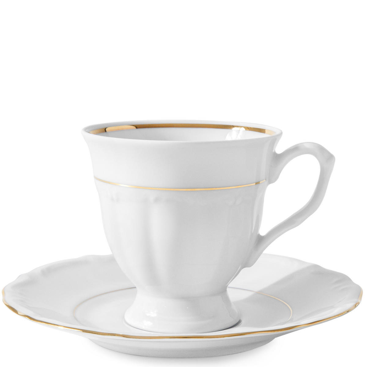 TASSEN-SET TASSE mit Untertasse Chodziez MARIA TERESA 6-tlg Porzellan mit Goldrand, Weiß / Gold - Goldfarben/Weiß, Keramik (0.25L) - KONSIMO®