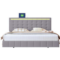 POLSTERBETT 160/200 cm mit LED-Beleuchtung und schwebender Optik, Beige - Grau, Textil (160/200cm) - Redom