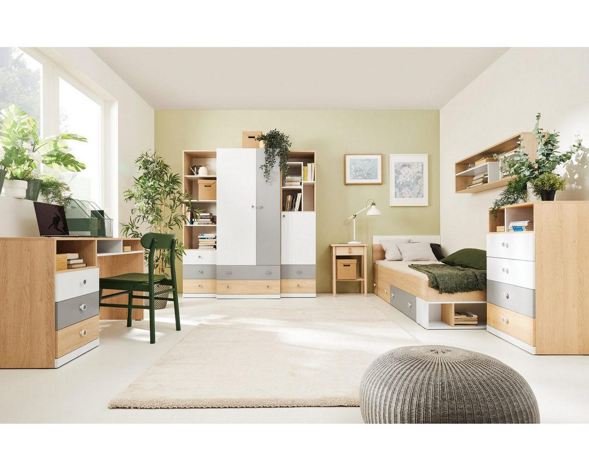 KINDERKREGAL POKO 7 80/170/40 cm in Biskuiteiche / Weiß Lux / Grau - Eichefarben/Weiß, Holzwerkstoff (80/170/40cm) - Deine Möbel 24