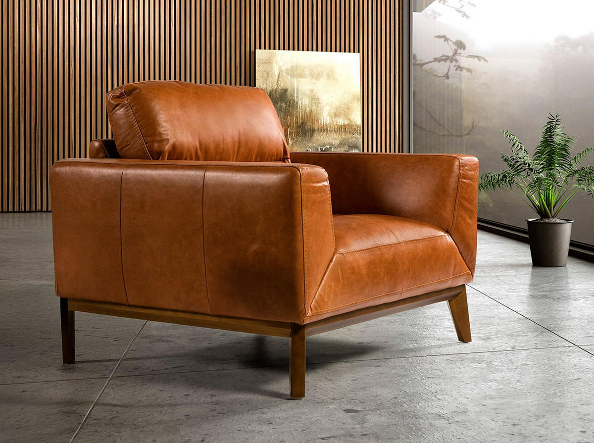 SESSEL Braun aus Leder 102/96/86 cm - Dunkelbraun/Nussbaumfarben, Leder/Holz (102/86/96cm) - ANGEL CERDA