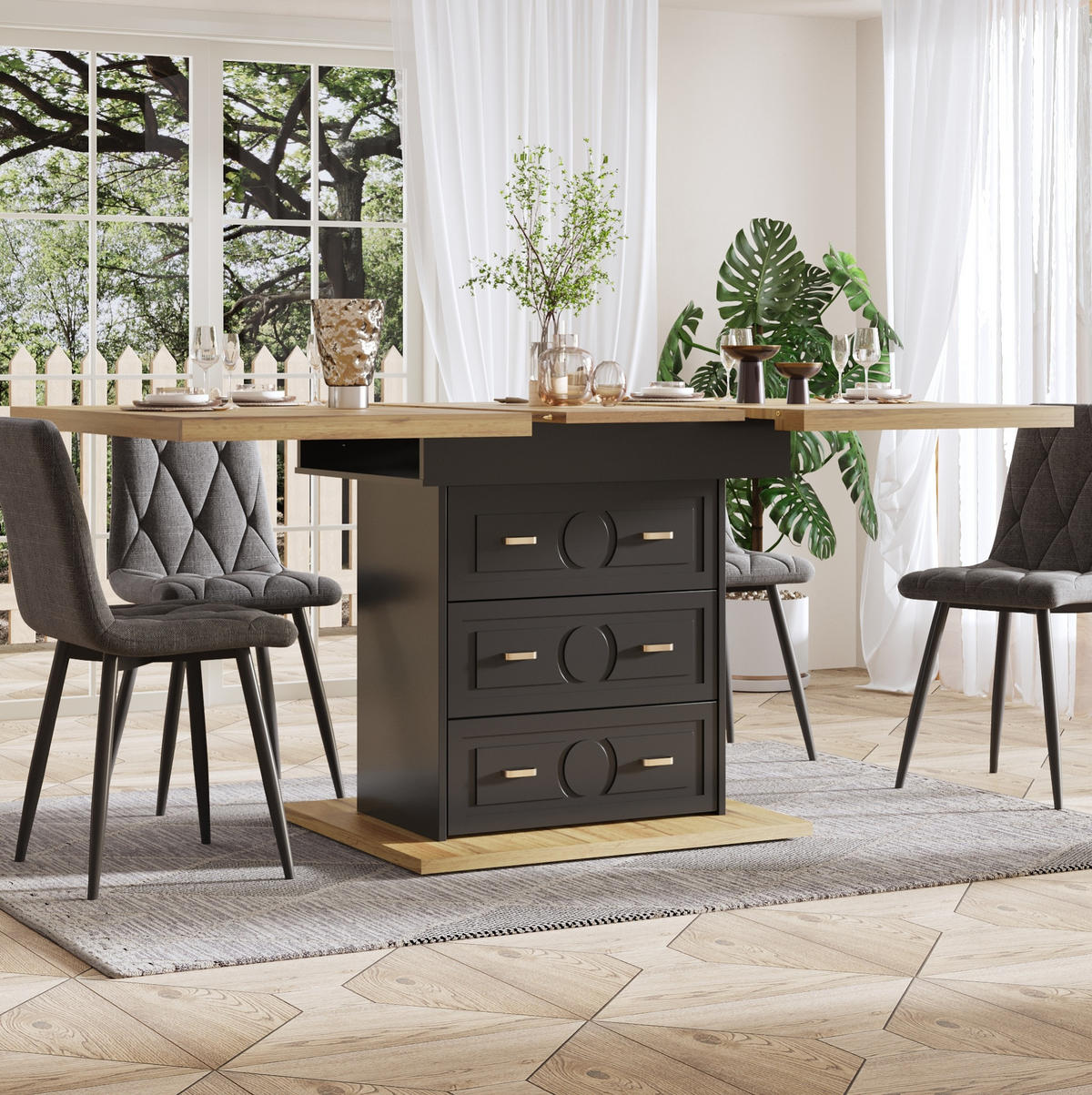 AUSZIEHTISCH 110/80/75 cm Natural Wood aus MDF mit Stauraum und Schubladen - Naturfarben, Holzwerkstoff (110/80/75cm) - OKWISH