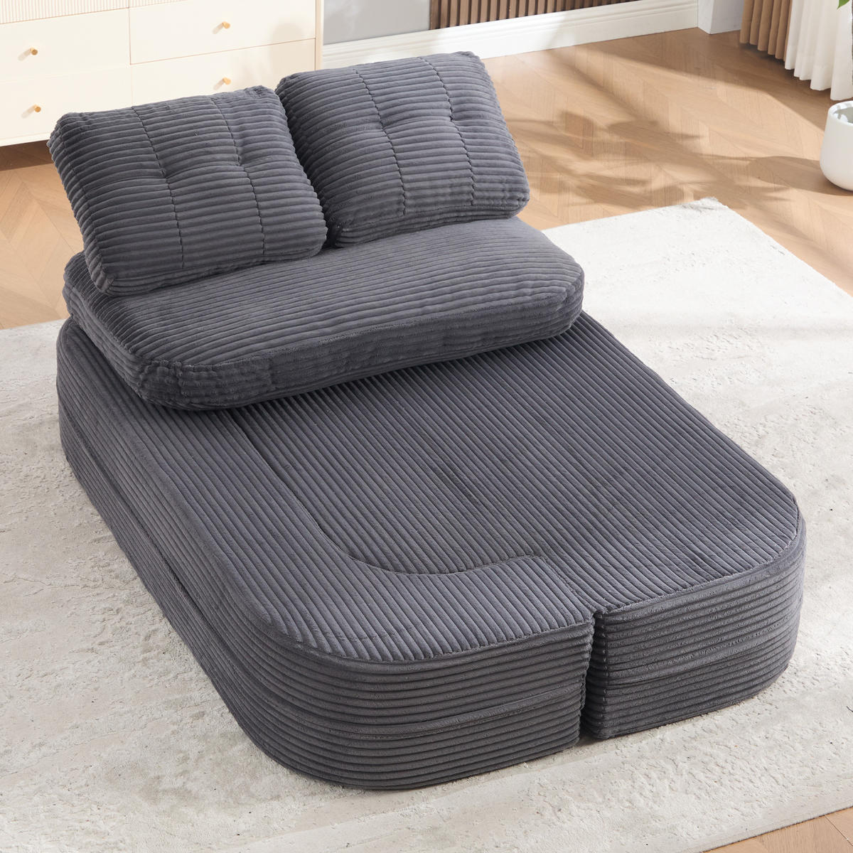SOFA 2-in-1 mit Liegefunktion und Getränkehaltern aus Cord Dunkelgrau - Dunkelgrau, Textil (165/61/97cm) - EVRYAE