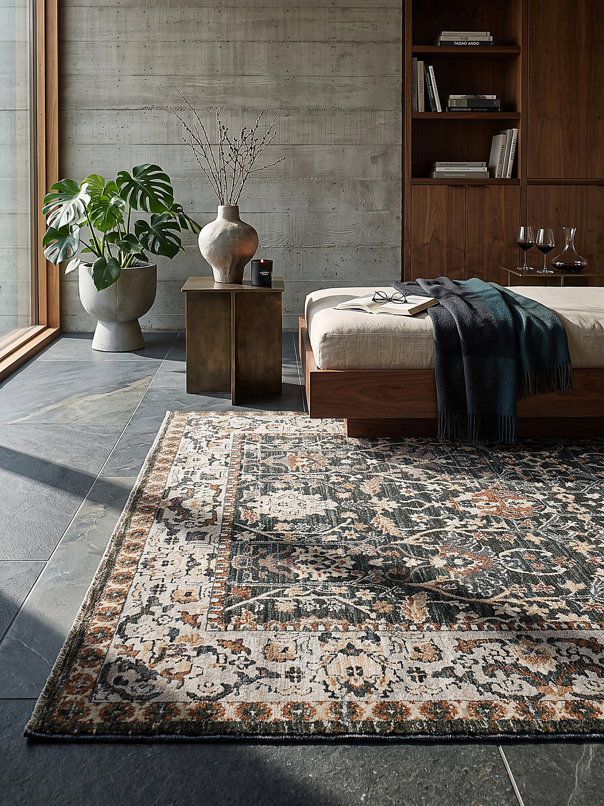 STRUKTURTEPPICH TRURO, Blumenmuster, Erdtöne-Grün, 200 x 300 cm - Grün, Textil (200/300cm) - KADIMA DESIGN