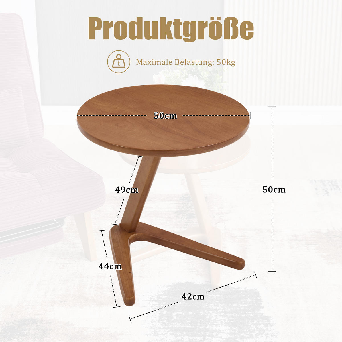 BEISTELLTISCH 50/44/50 cm Natur aus Massivholz mit modernem Design - Naturfarben, Holzwerkstoff (50/50/50cm) - OKWISH