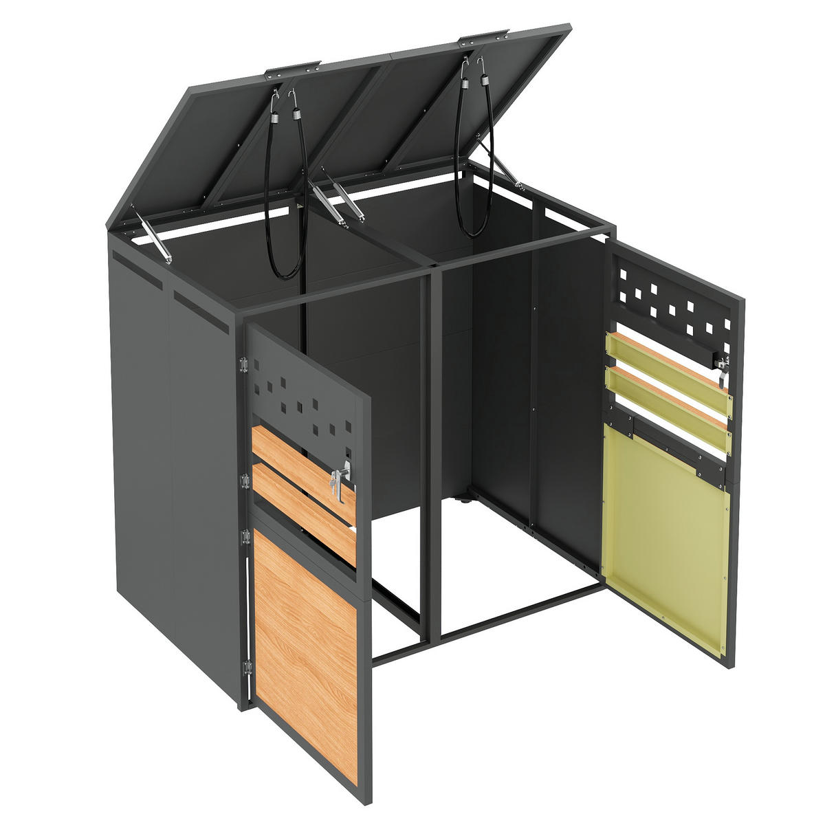 MÜLLTONNENBOX Mit Klappdeckel Holzoptik/Grau - Braun, Metall (132/120/80cm) - ComfortXL