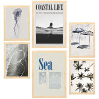 POSTER Set Mit 6 Marineblau Blau Meer & Sommer A3 & A4 Rahmen Aus Hellem Holz - Beige, Papier (29/3cm) - Nacnic