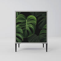SIDEBOARD INFINITE MONSTERA, Grau, 57,5x42x72,5 cm, Schwarze Metallfüße - Multicolor/Schwarz, Holzwerkstoff/Metall (57.5/72.5/42cm) - SpaceRebels