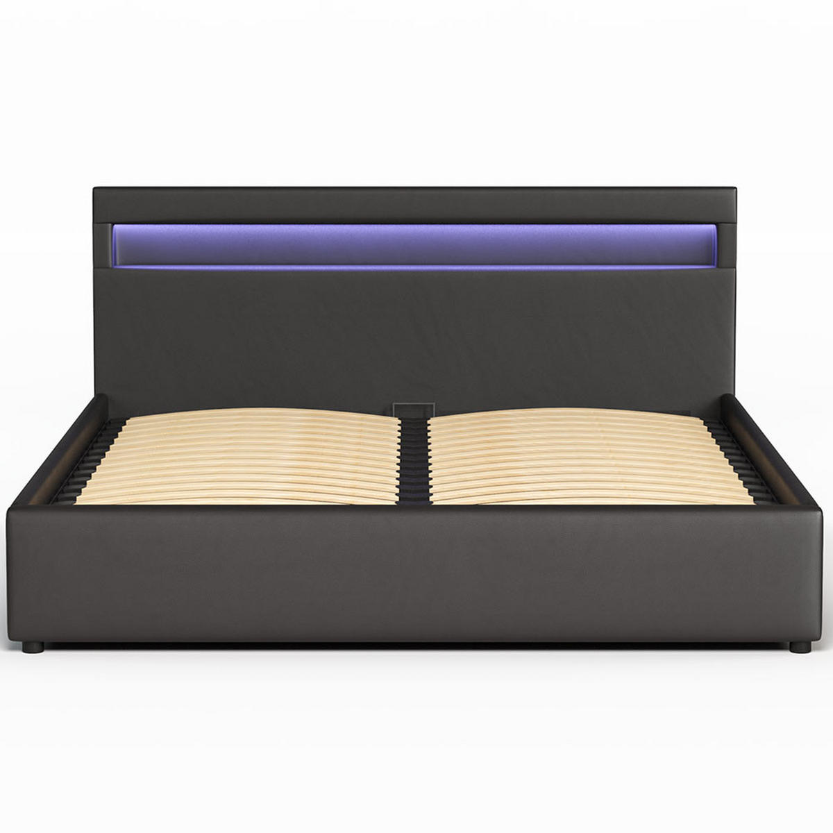 POLSTERBETT 140×200 mit Bettkasten und Lattenrost Nira Öko-Leder schwarz LED - Schwarz, Holz (140/200cm) - Jana