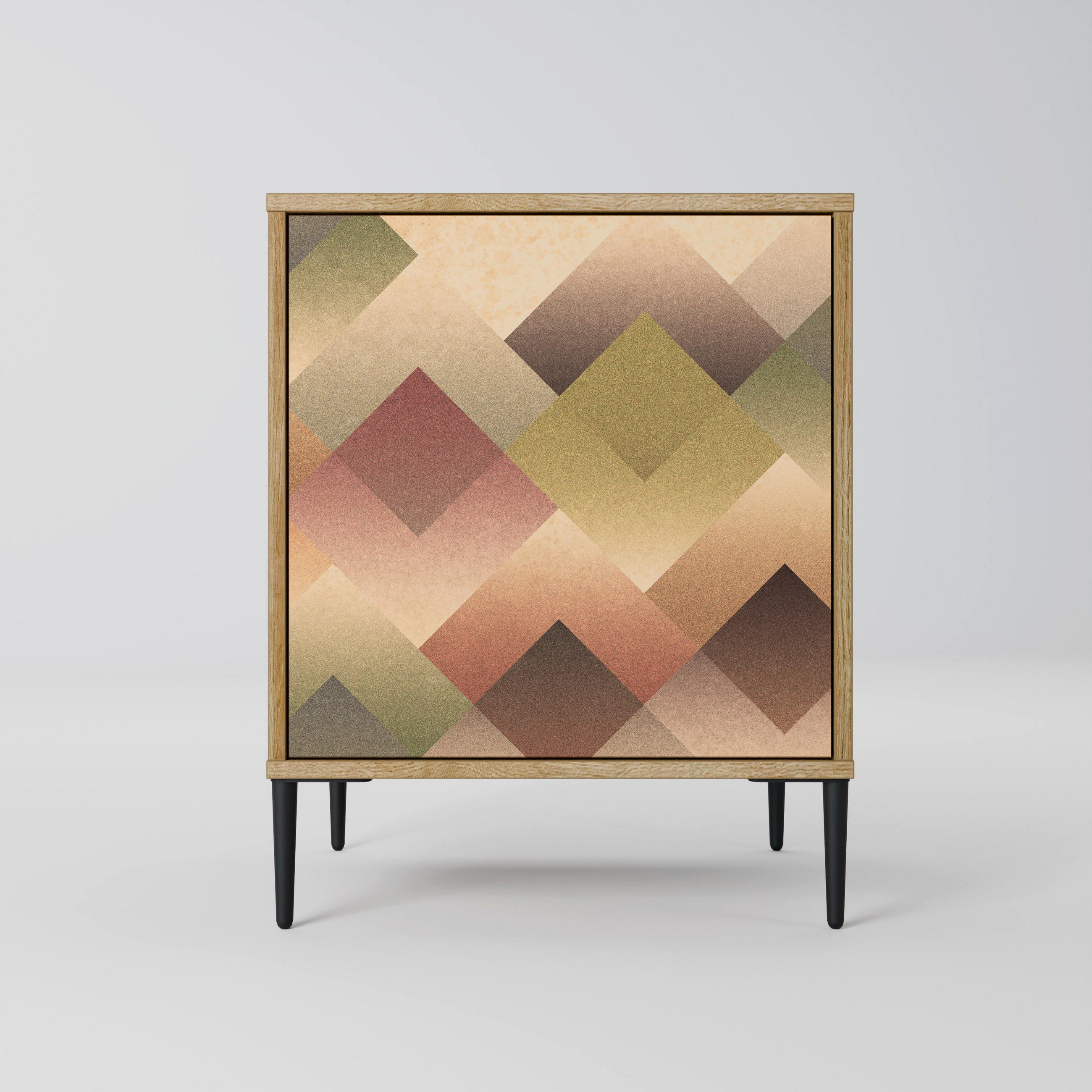 SIDEBOARD GEOMETRIC FUSION, Eichefarben, 57,5x42x72,5 cm, Schwarze Metallfüße - Eichefarben/Multicolor, Holzwerkstoff/Metall (57.5/72.5/42cm) - SpaceRebels