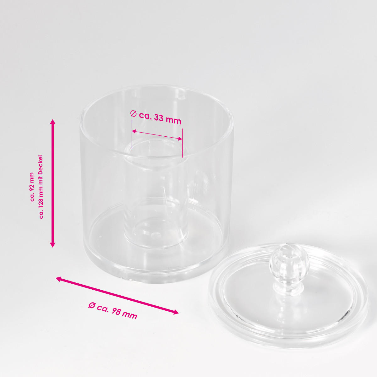 WATTESTÄBCHEN Behälter mit Deckel, rund - Transparent, Kunststoff (10/12.5/10cm) - bremermann