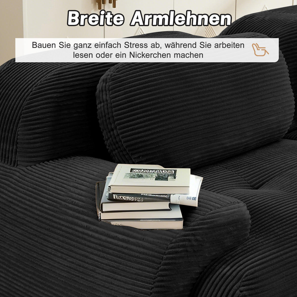 ECKSOFA in Schwarz aus Cord, modular, rahmenlos und montagefrei - Schwarz, Textil (178/298cm) - Flora Grace