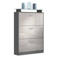 SCHUHSCHRANK Lavia Front in Sandgrau Hochglanz - Sandfarben, Holzwerkstoff (89/128/23cm) - Vladon