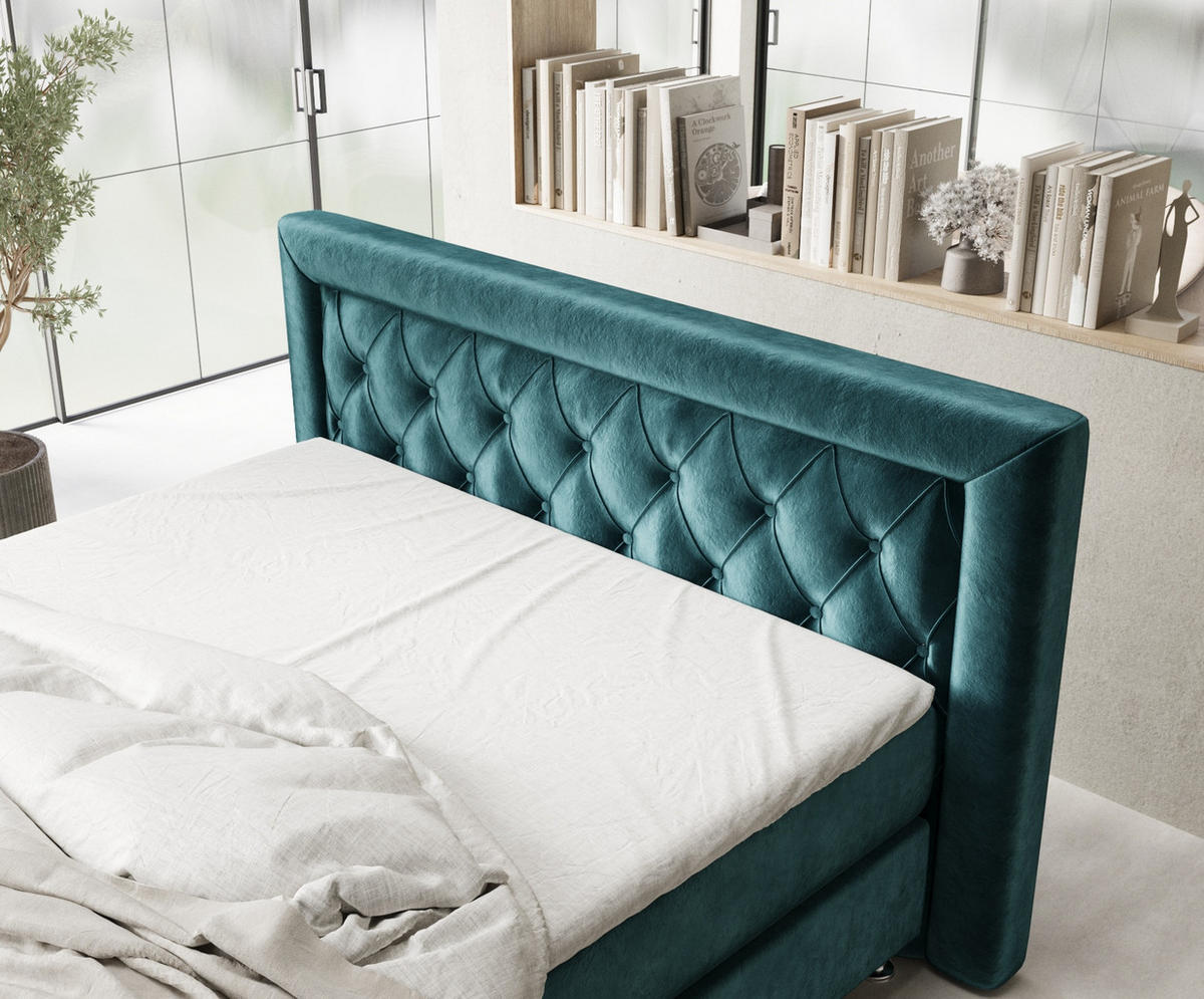 BOXSPRINGBETT Lavello Türkisfarben 140/200 cm mit Latex-Topper - Türkis/Silberfarben, Holz/Holzwerkstoff (140/200cm) - Maison de Reve